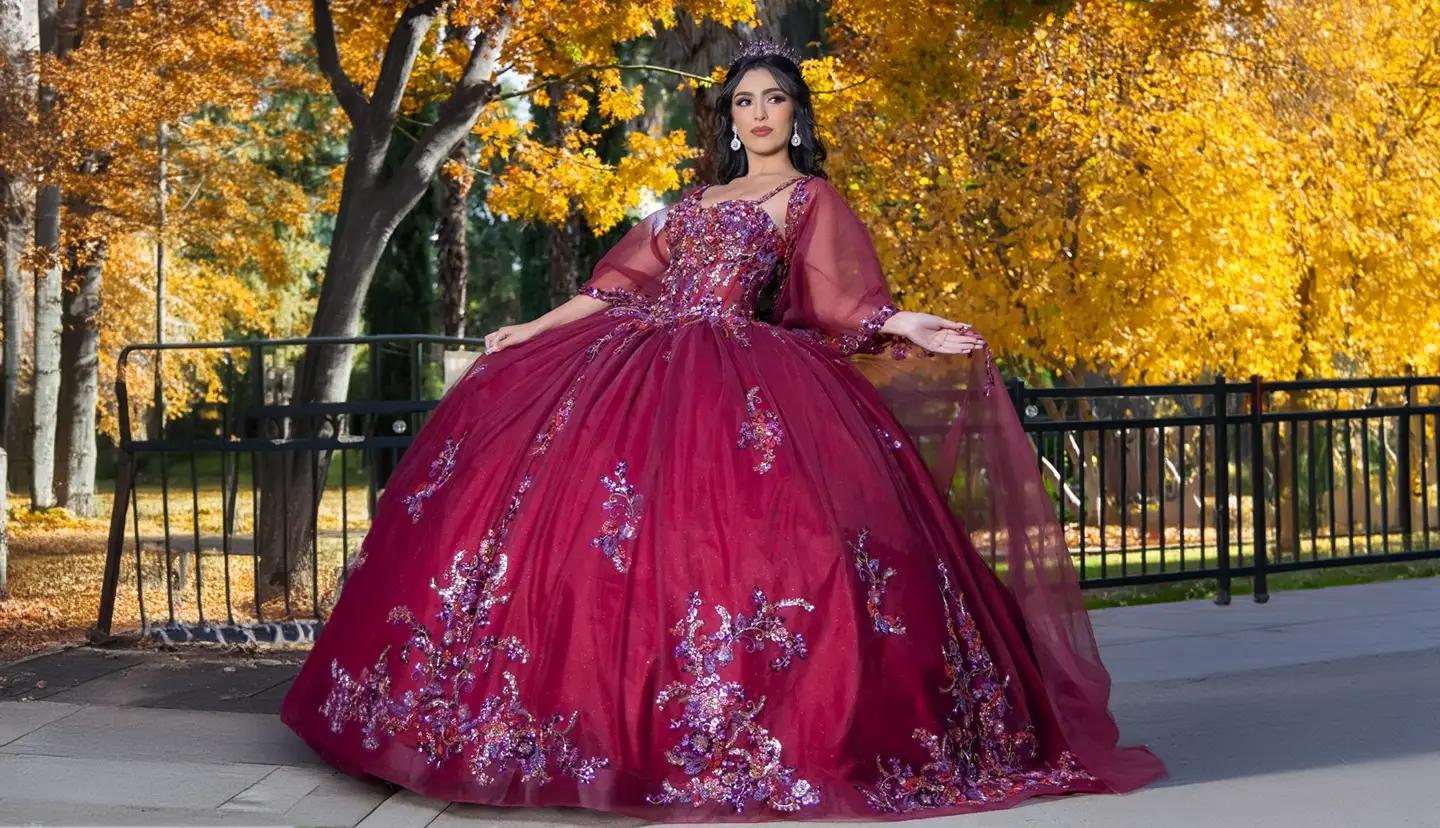 Model wearing a Quinceanera collection Dress